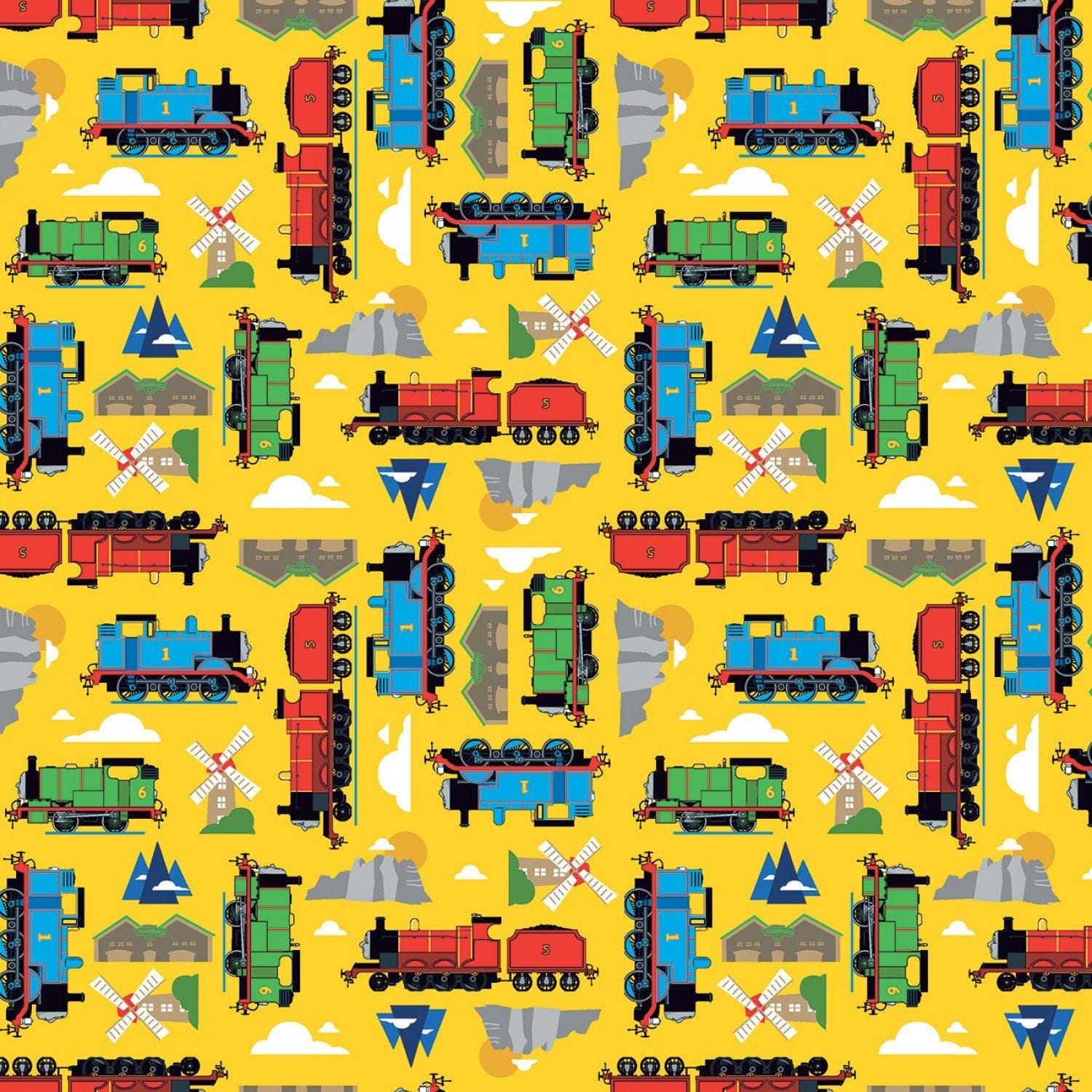 All Aboard with Thomas & Friends Sodor Yellow - 1/2 Yard Increments, Cut Continuously - by Riley Blake Designs