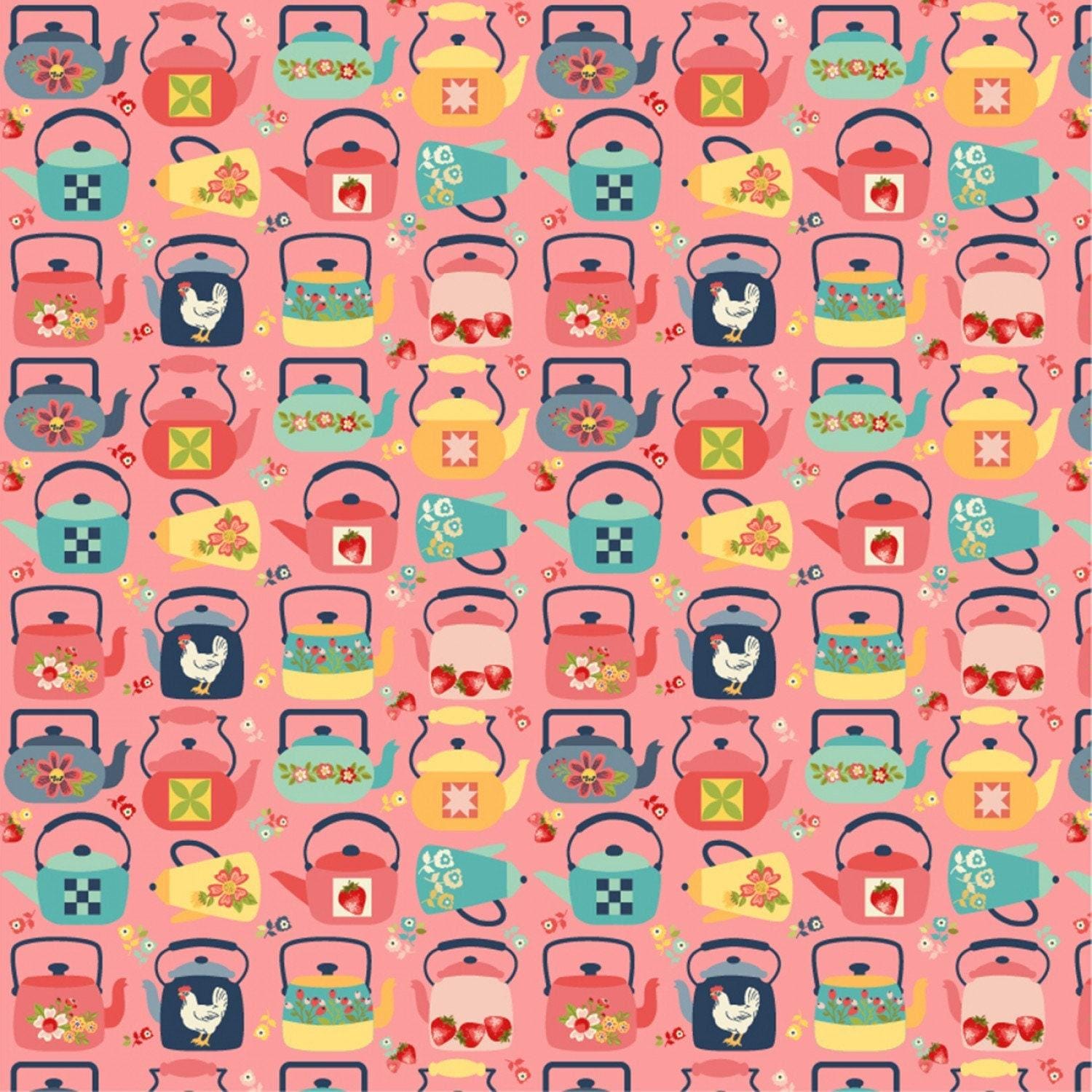 Betsy's Sewing Kit Pink Calico Kettles - 1/2 Yard Increments, Cut Continuously - by Poppy Cotton