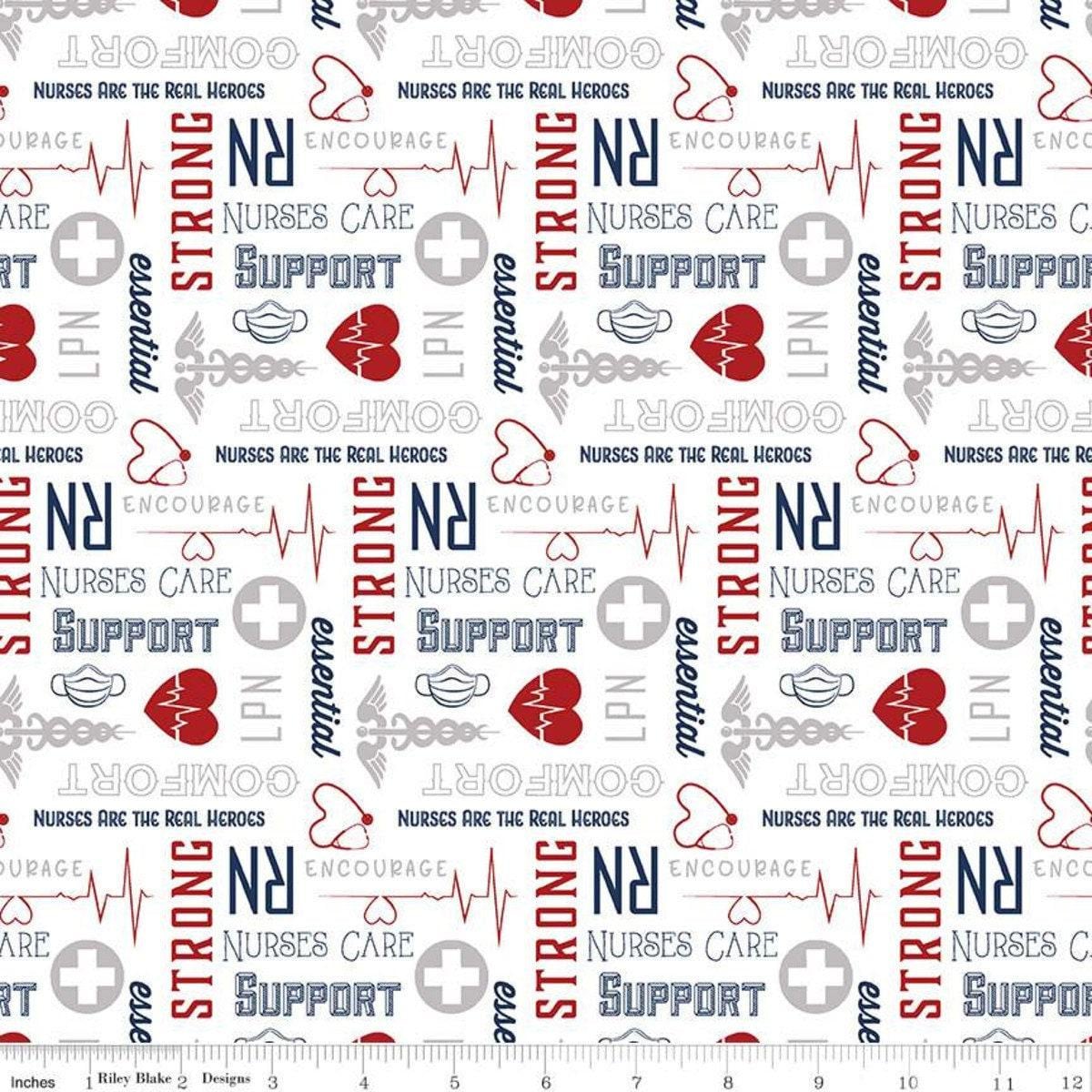 Clearance- Nobody Fights Alone Nurses Care in Red - 1/2 Yard Increments, Cut Continuously - by Riley Blake Designs