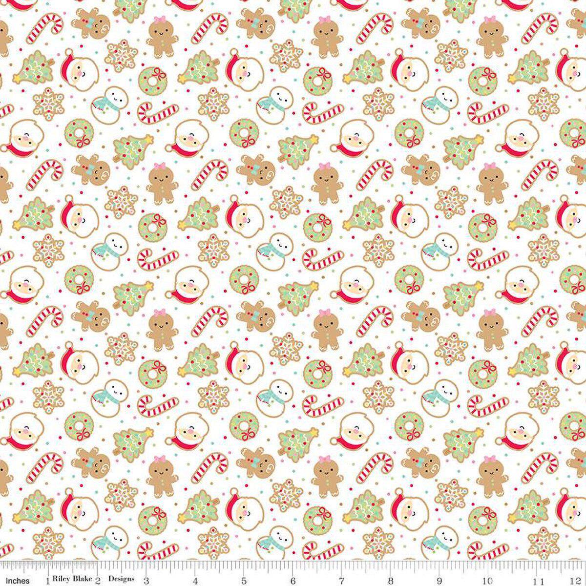 Gingerbread Kisses Sugar Cookies in White - 1/2 Yard Increments, Cut Continuously - by Doodlebug Design Inc. for Riley Blake Designs