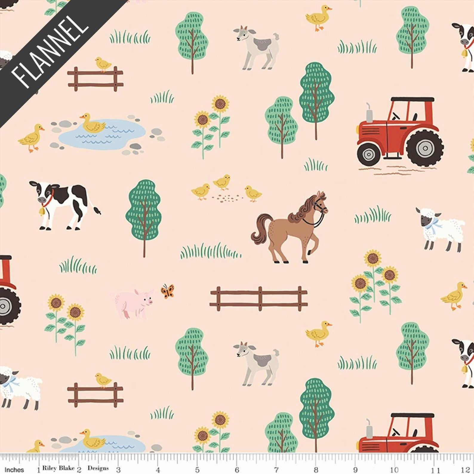 Flannel On the Farm in Latte - 1/2 Yard Increments, Cut Continuously - by Riley Blake Designs