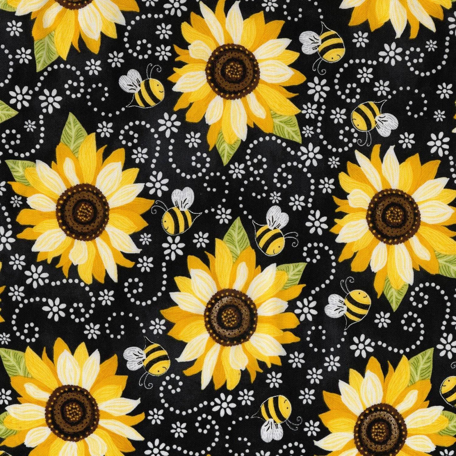 You Are My Sunshine Black Sunflowers - 1/2 Yard Increments, Cut Continuously - by Timeless Treasures