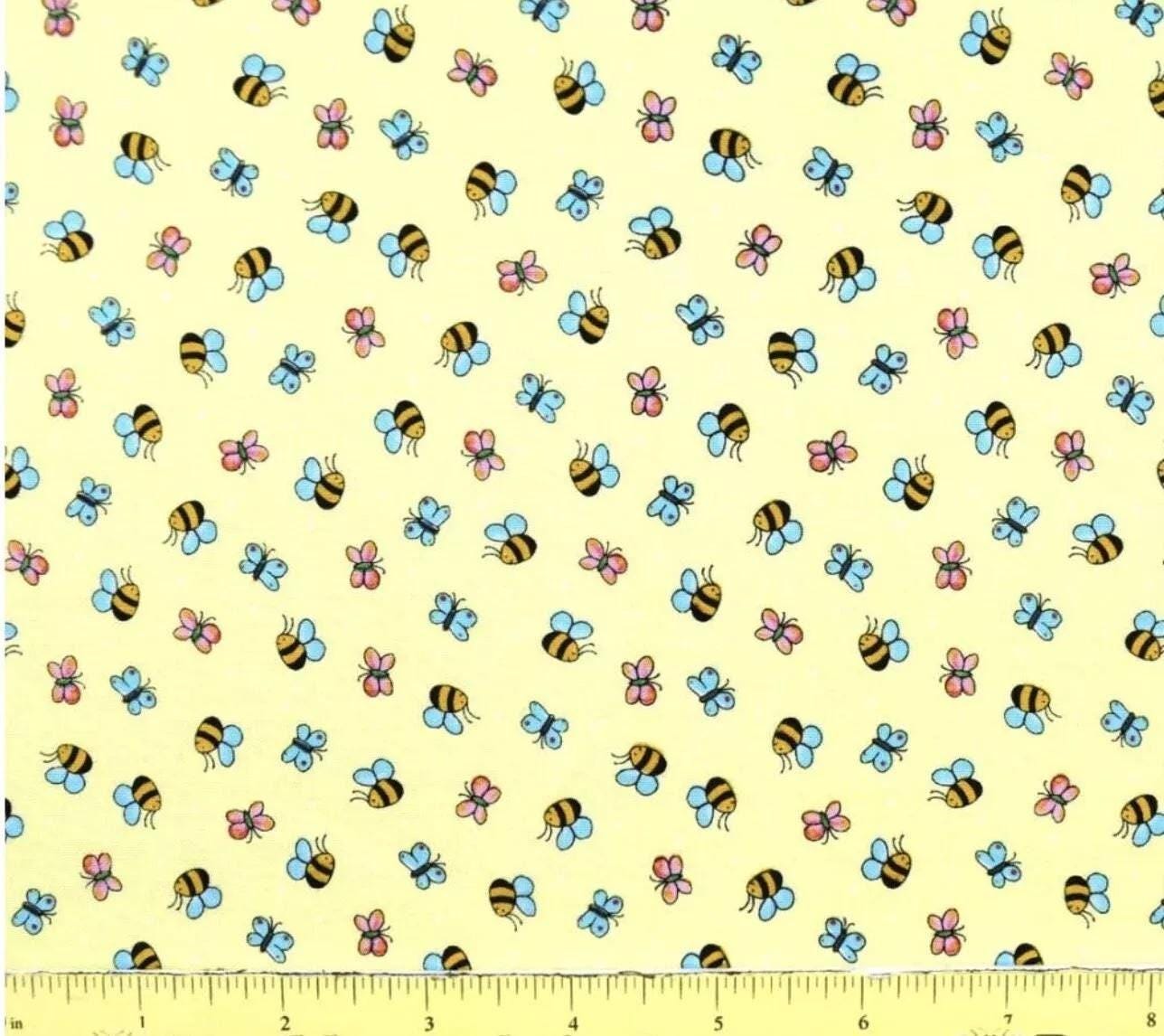 Hay Day Bees and Butterflies in Butter - 1/2 Yard Increments, Cut Continuously - by Henry Glass