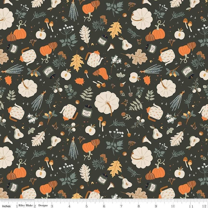Pumpkin Spice Forage Shrubs - 1/2 Yard Increments, Cut Continuously - by Simple Simon & Company for Riley Blake Designs