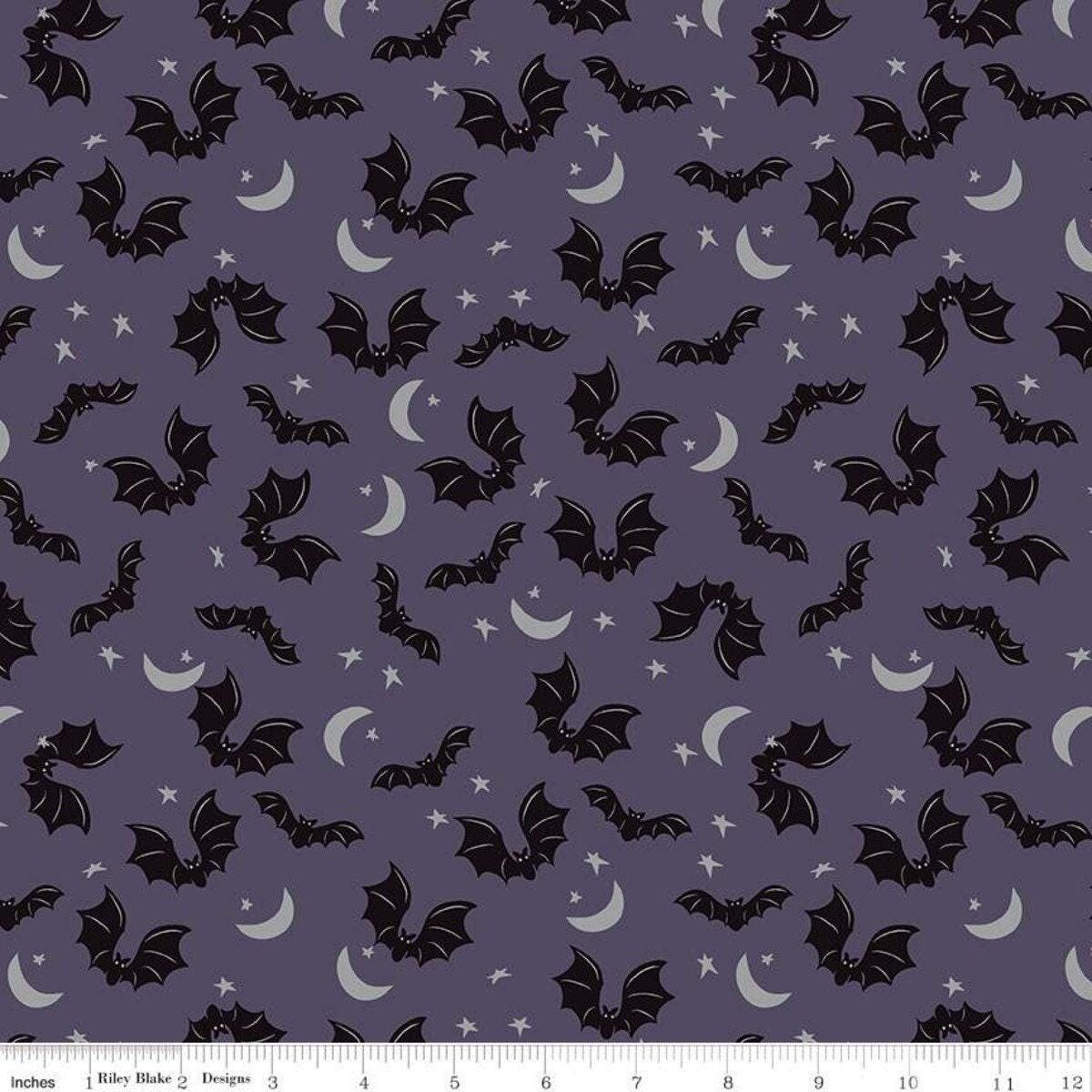 Spooky Hollow Bats in Eggplant Sparkle - 1/2 Yard Increments, Cut Continuously - by Melissa Mortenson for Riley Blake Designs