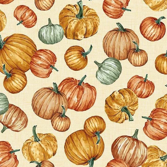 Plentiful Pumpkins in Cream - 1/2 Yard Increments, Cut Continuously - by Michael Miller
