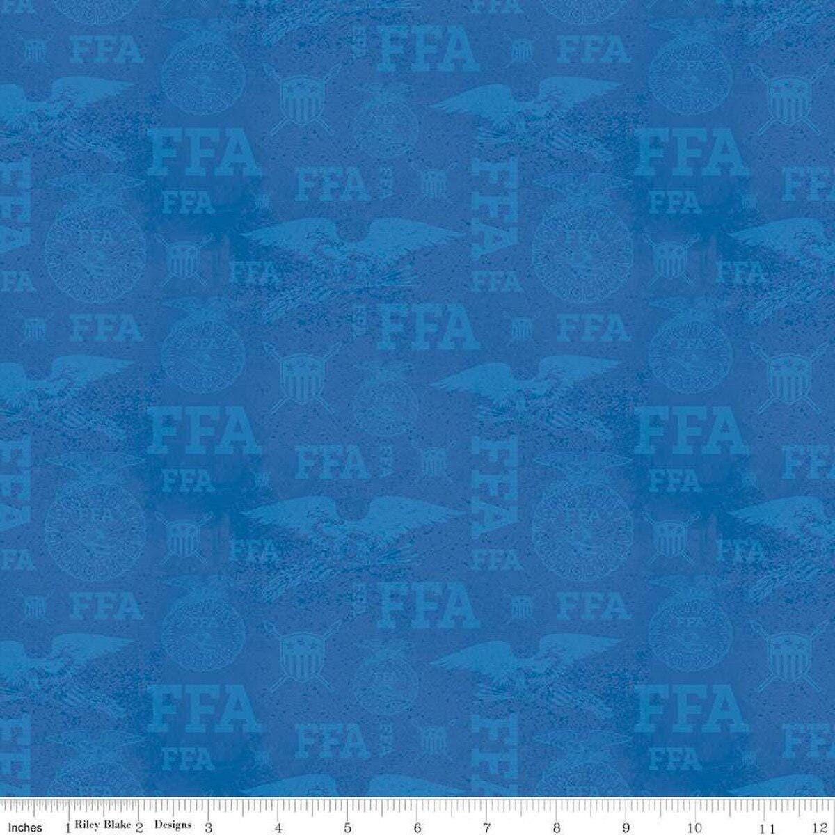 FFA Forever Blue Refreshed Tonal Logos in Blue - 1/2 Yard Increments, Cut Continuously - by Riley Blake Designs