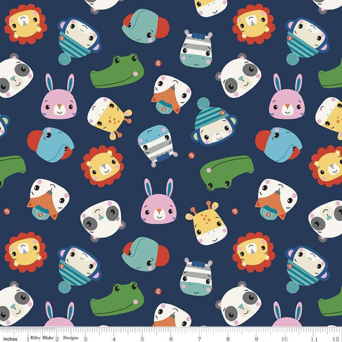 Let's Play Heads on Navy - 1/2 Yard Increments, Cut Continuously - by Riley Blake Designs