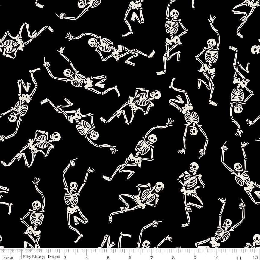 Monthly Placemats 2 October Skeletons in Black - 1/2 Yard Increments, Cut Continuously - by Hester & Cook for Riley Blake Designs