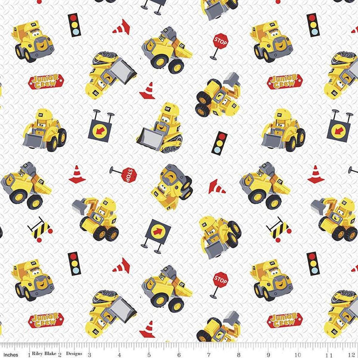 CAT® Junior Crew™ Toys in White - 1/2 Yard Increments, Cut Continuously - by Riley Blake Designs