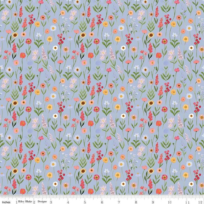 Flora No 6 Stems in Periwinkle - 1/2 Yard Increments, Cut Continuously - by Echo Park Paper Co for Riley Blake Designs