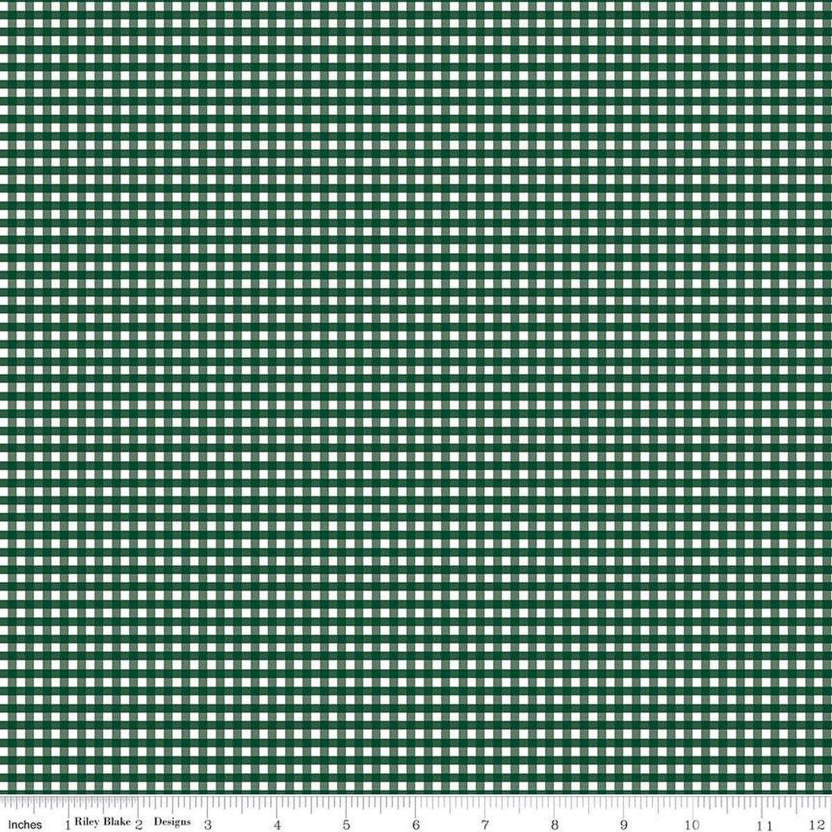 1/8" Small Gingham in Christmas Green - 1/2 Yard Increments, Cut Continuously - by Riley Blake Designs