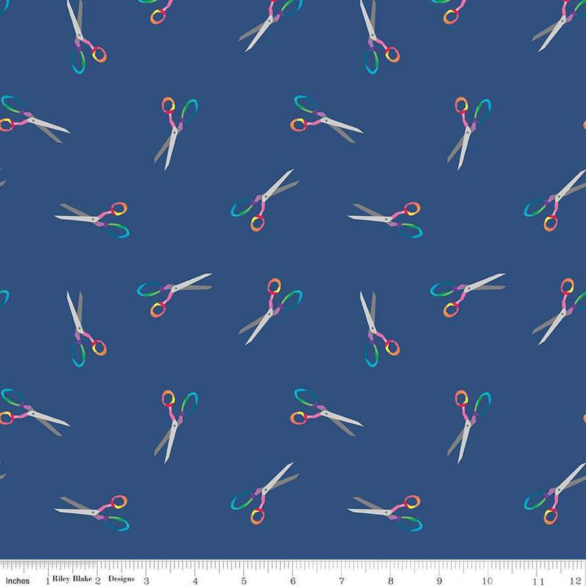 Make Snip Snip in Coastal Blue - 1/2 Yard Increments, Cut Continuously - by Kristy Lea of Quiet Play for Riley Blake Designs