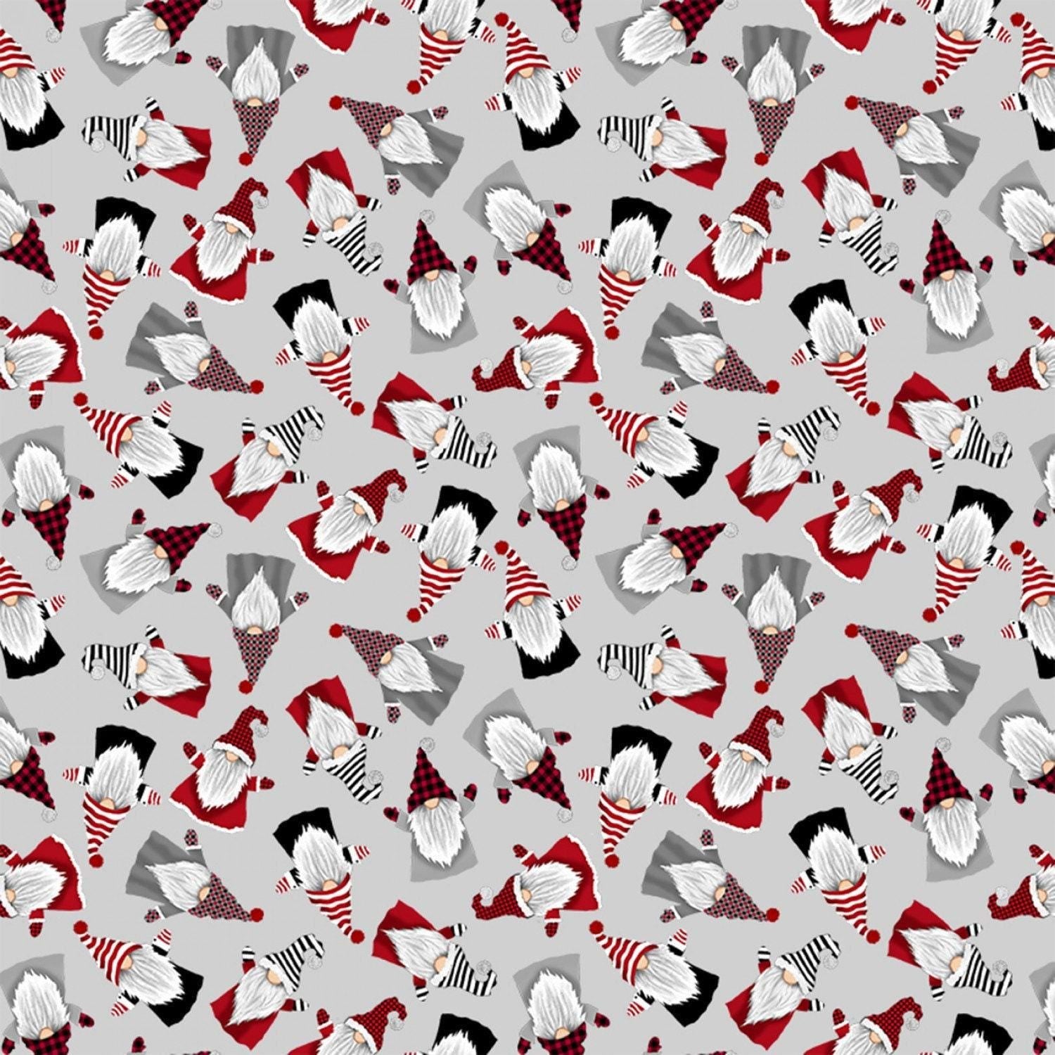 Gnome for the Holidays Grey Mini Holiday Snow Fun - 1/2 Yard Increments, Cut Continuously - by Gail Cadden Collection for Timeless Treasures
