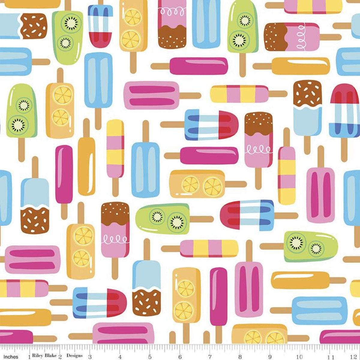 Clearance- Rainbowfruit Popsicle Main in White - 1/2 Yard Increments, Cut Continuously - by Amber Kemp-Gerstel for Riley Blake Designs