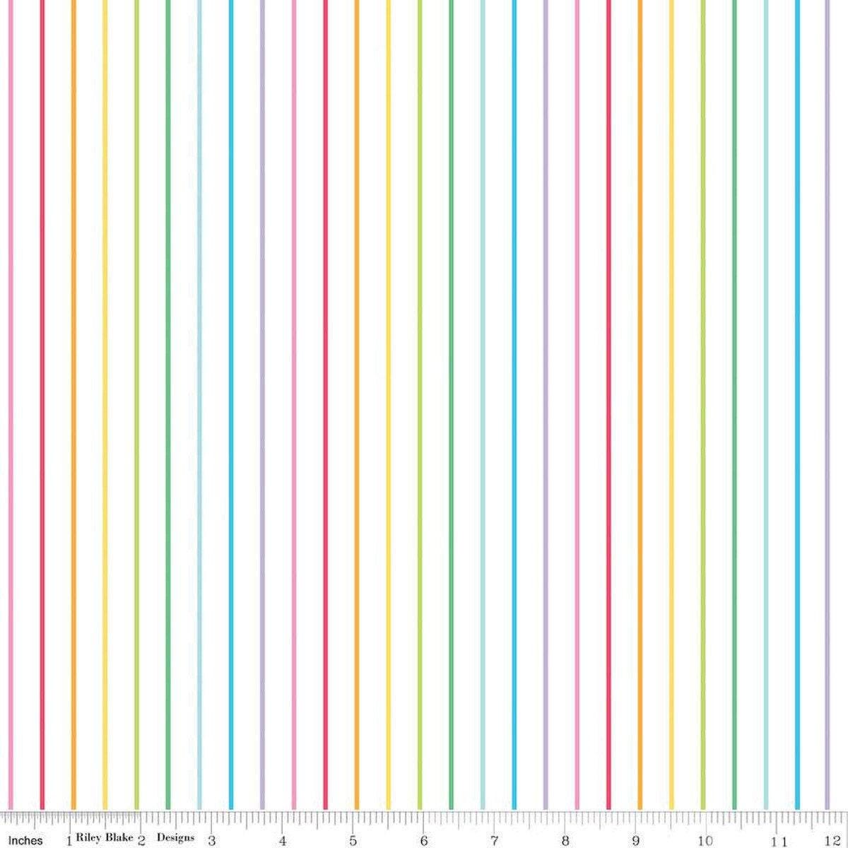 Sunshine Blvd Stripes on White - 1/2 Yard Increments, Cut Continuously - by Amber Kemp-Gerstel for Riley Blake Designs