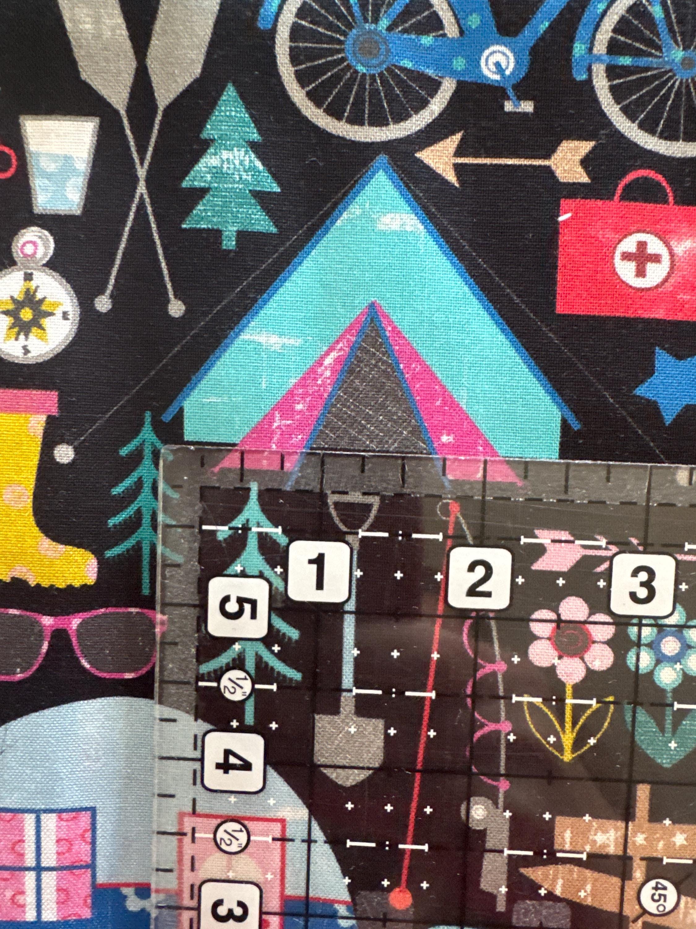 Happy Camper Let's Go Camping in Black - 1/2 Yard Increments, Cut Continuously - by Michael Miller