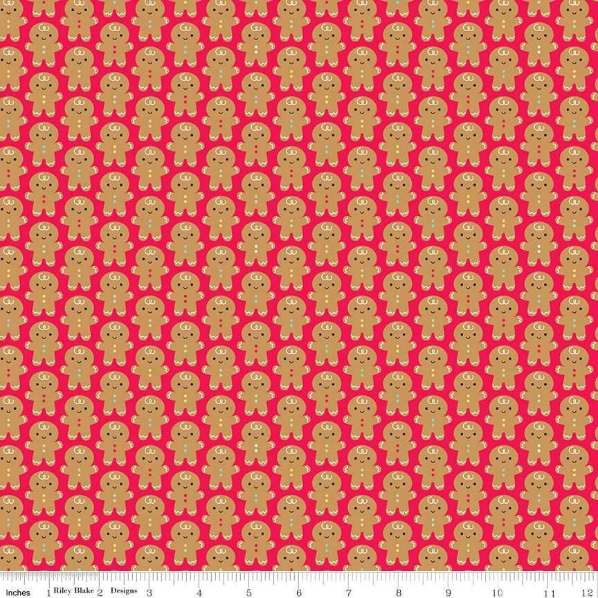 Gingerbread Kisses Gingerbread Men in Red - 1/2 Yard Increments, Cut Continuously - by Doodlebug Design Inc. for Riley Blake Designs