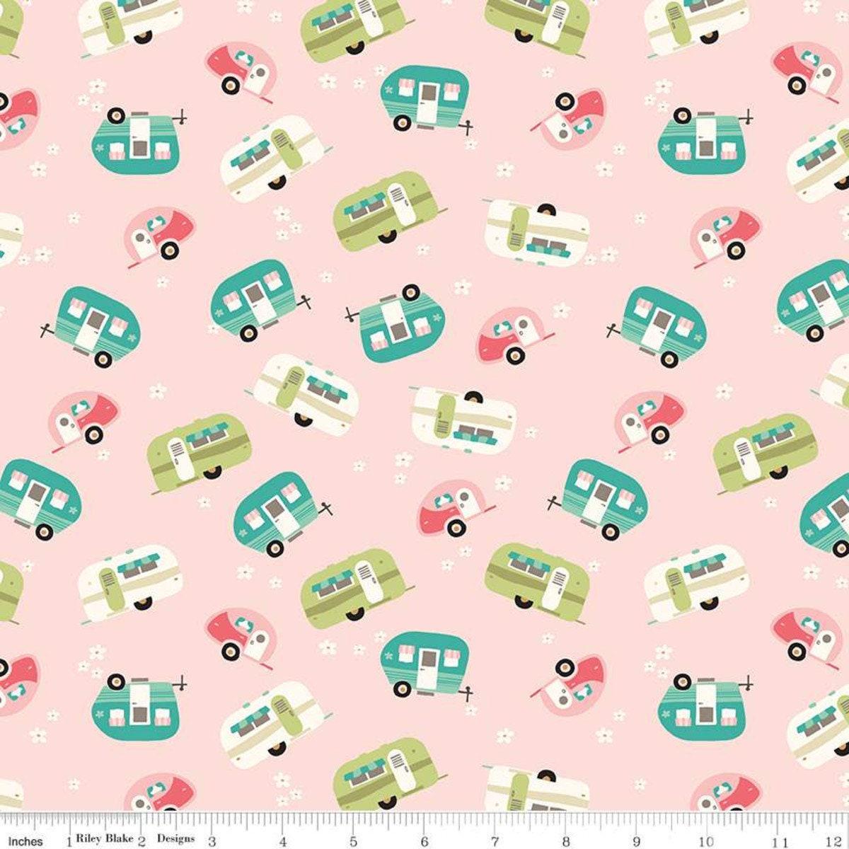 Glamp Camp Trailers in Pink - 1/2 Yard Increments, Cut Continuously - by My Mind's Eye for Riley Blake Designs