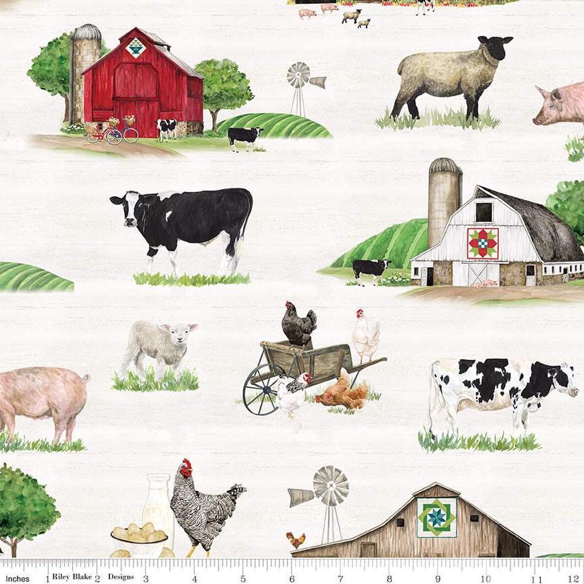 Spring Barn Quilts Main in Parchment - 1/2 Yard Increments, Cut Continuously - by Tara Reed for Riley Blake Designs
