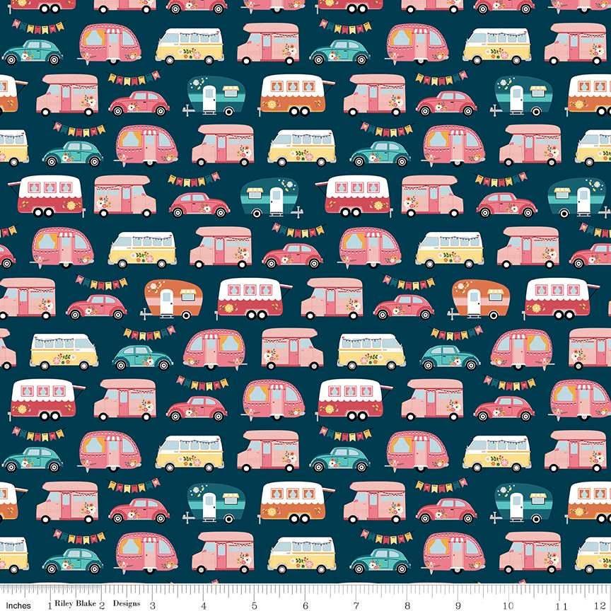 Gone Glamping Campers in Midnight - 1/2 Yard Increments, Cut Continuously - by Lori Whitlock for Riley Blake Designs