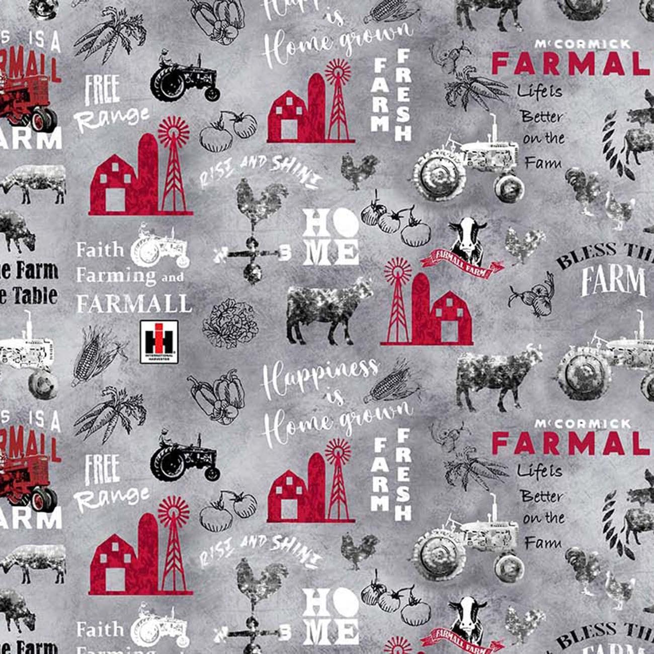 Gray Farmall Farm to Table Fabric - 1/2 Yard Increments, Cut Continuously - by Sykel Enterprises