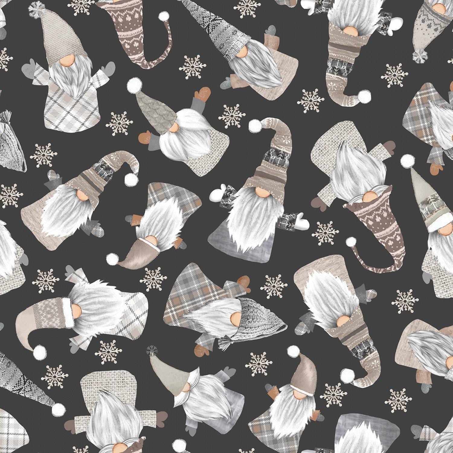 Snow Gnomes Black Allover - 1/2 Yard Increments, Cut Continuously - by Timeless Treasures