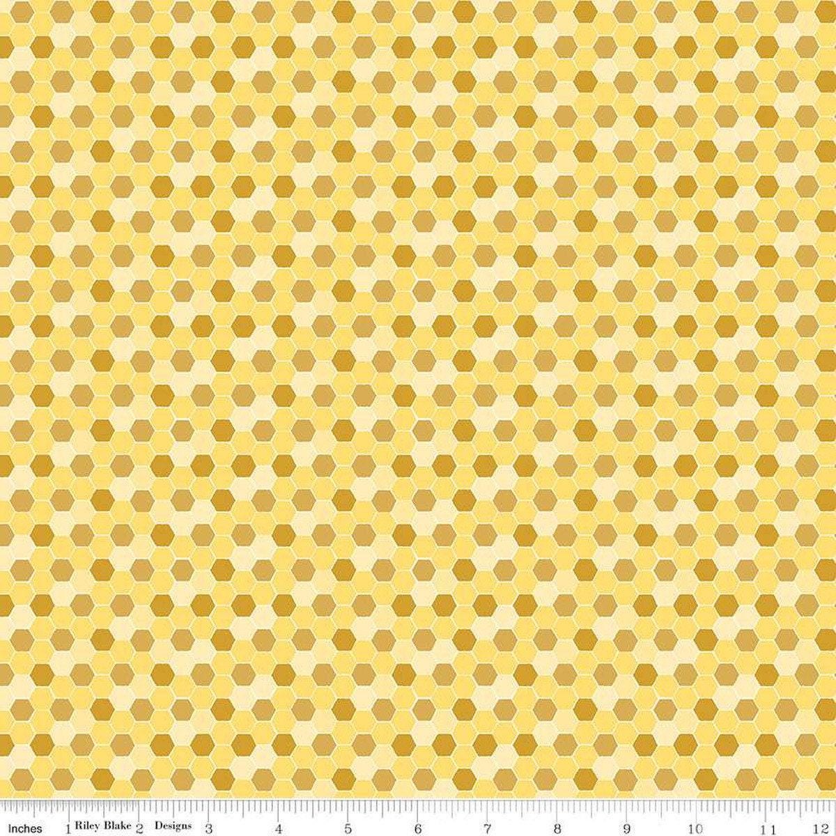 Bumble and Bear Honeycomb in Yellow - 1/2 Yard Increments, Cut Continuously - by Sandy Gervais for Riley Blake Designs