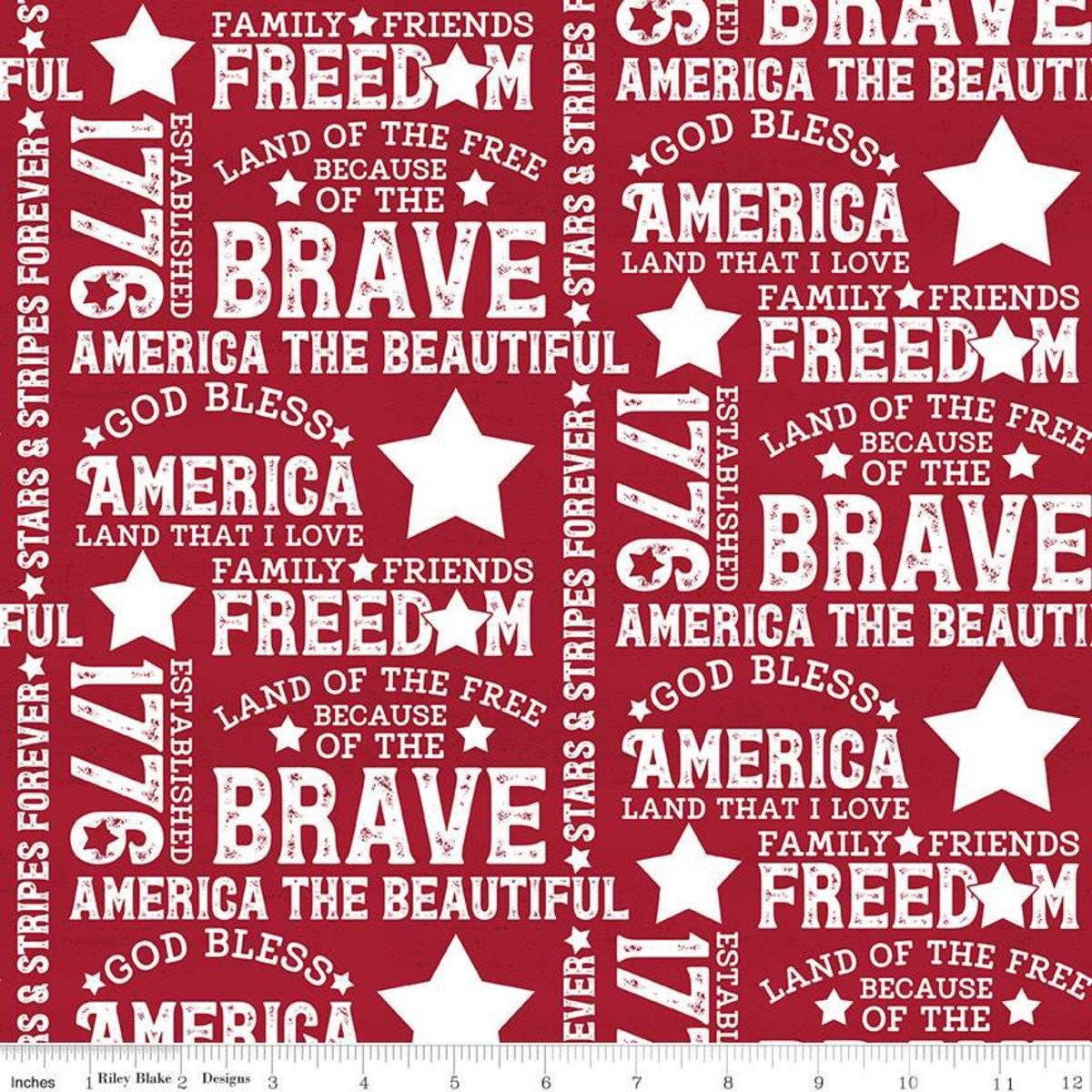 Let Freedom Soar Text in Red - 1/2 Yard Increments, Cut Continuously - by Tara Reed for Riley Blake Designs
