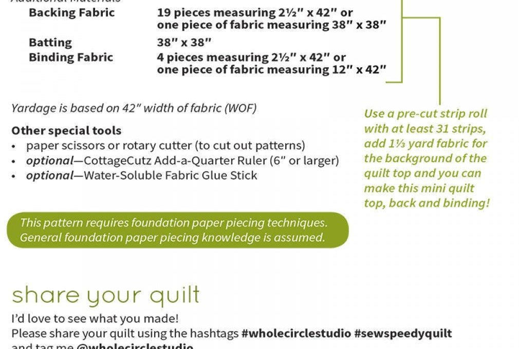 Sew Speedy Mini Quilt Pattern by Whole Circle Studio