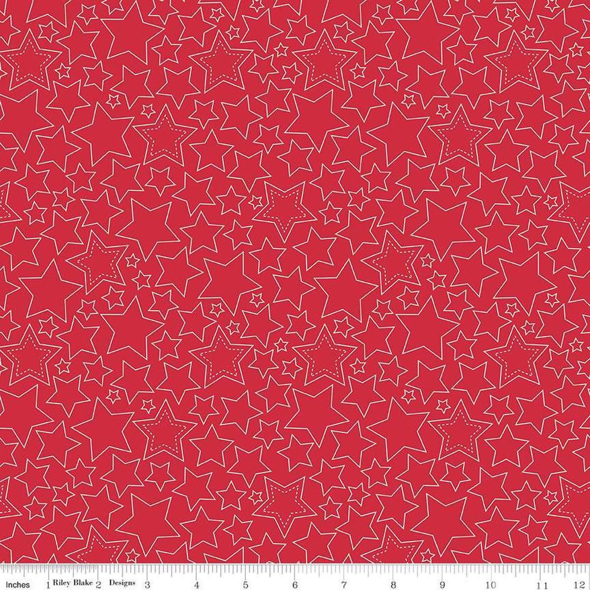Sweet Freedom Stars in Red - 1/2 Yard Increments, Cut Continuously - by Beverly McCullough for Riley Blake Designs