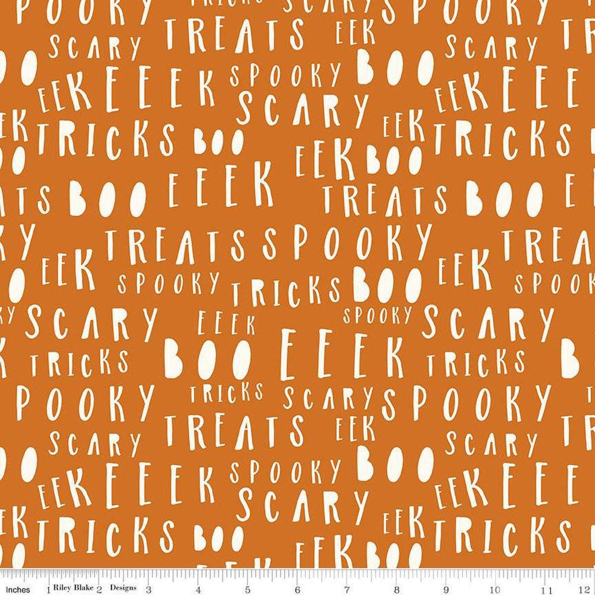 Bad to the Bone Orange Words - 1/2 Yard Increments, Cut Continuously - by My Mind's Eye for Riley Blake Designs
