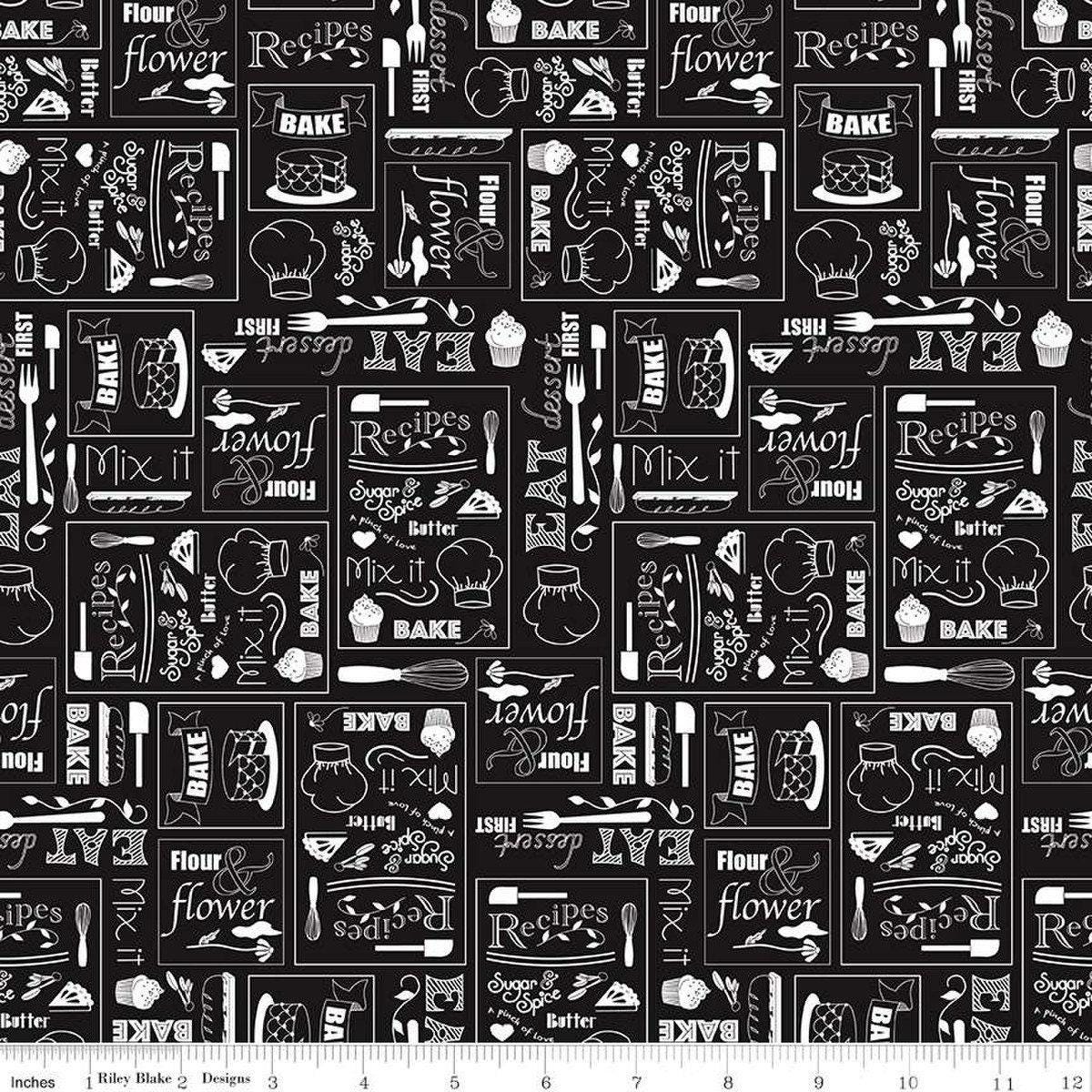 Flour & Flower Chalkboard Black - 1/2 Yard Increments, Cut Continuously - by Jill Finley for Riley Blake Designs