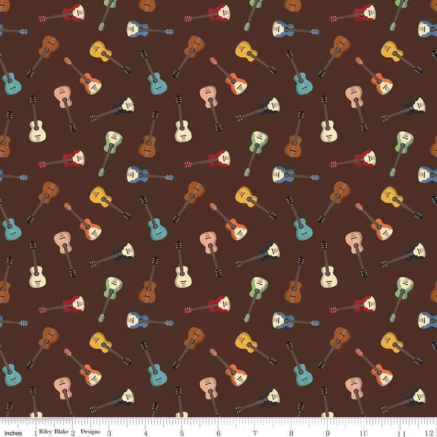 Cowboys Guitars in Brown - 1/2 Yard Increments, Cut Continuously - by Echo Park Paper Co. for Riley Blake Designs