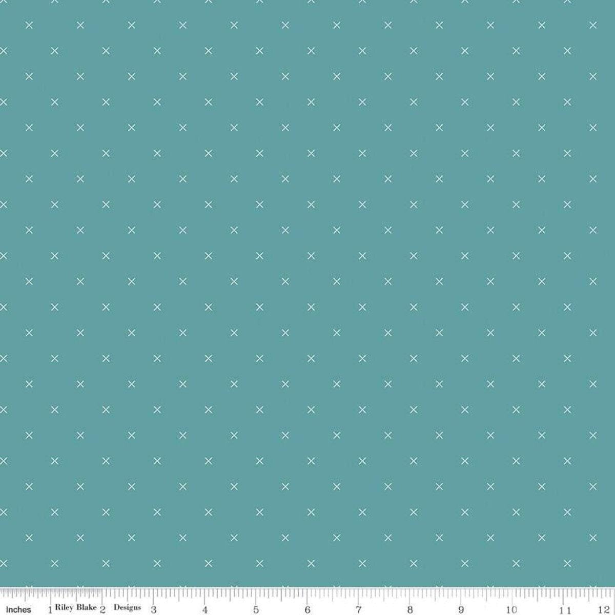 Bee Cross Stitch in Teal - 1/2 Yard Increments, Cut Continuously - by Lori Holt for Riley Blake Designs