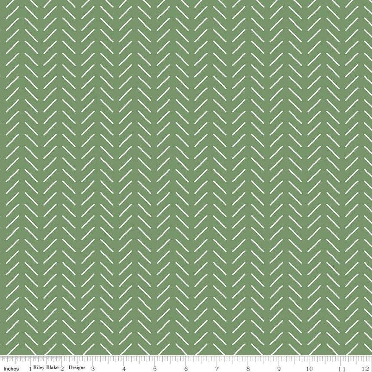 Clearance- Fleur Bias Lines in Green - 1/2 Yard Increments, Cut Continuously - by Sedef Imer for Riley Blake Designs
