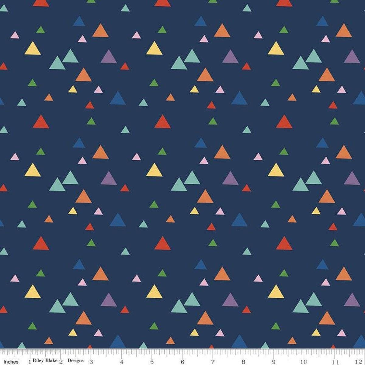 Let's Play Triangles on Navy - 1/2 Yard Increments, Cut Continuously - by Riley Blake Designs