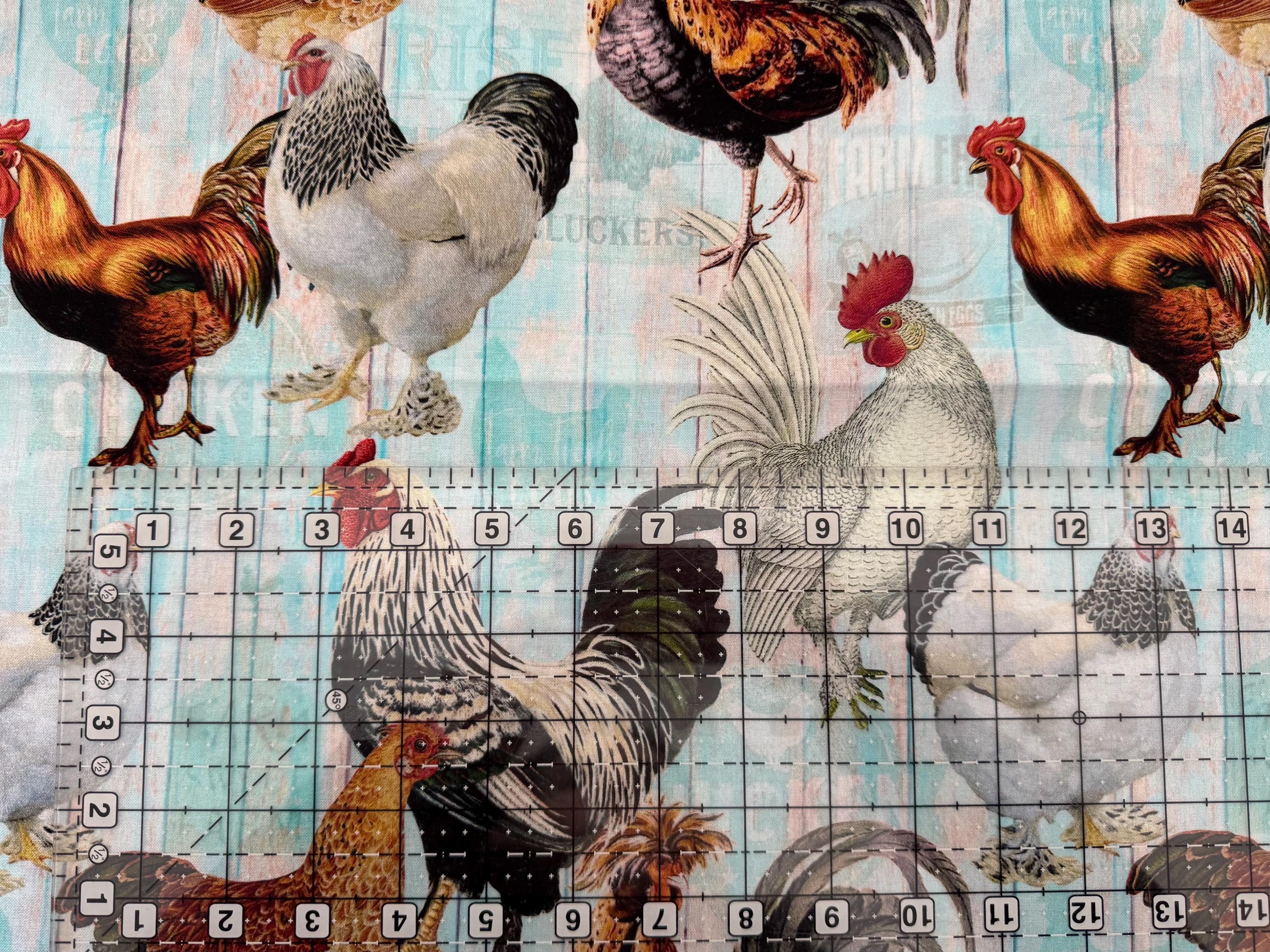 Farm Fresh Multi Chickens On Faded Fence - 1/2 Yard Increments, Cut Continuously - by Timeless Treasures
