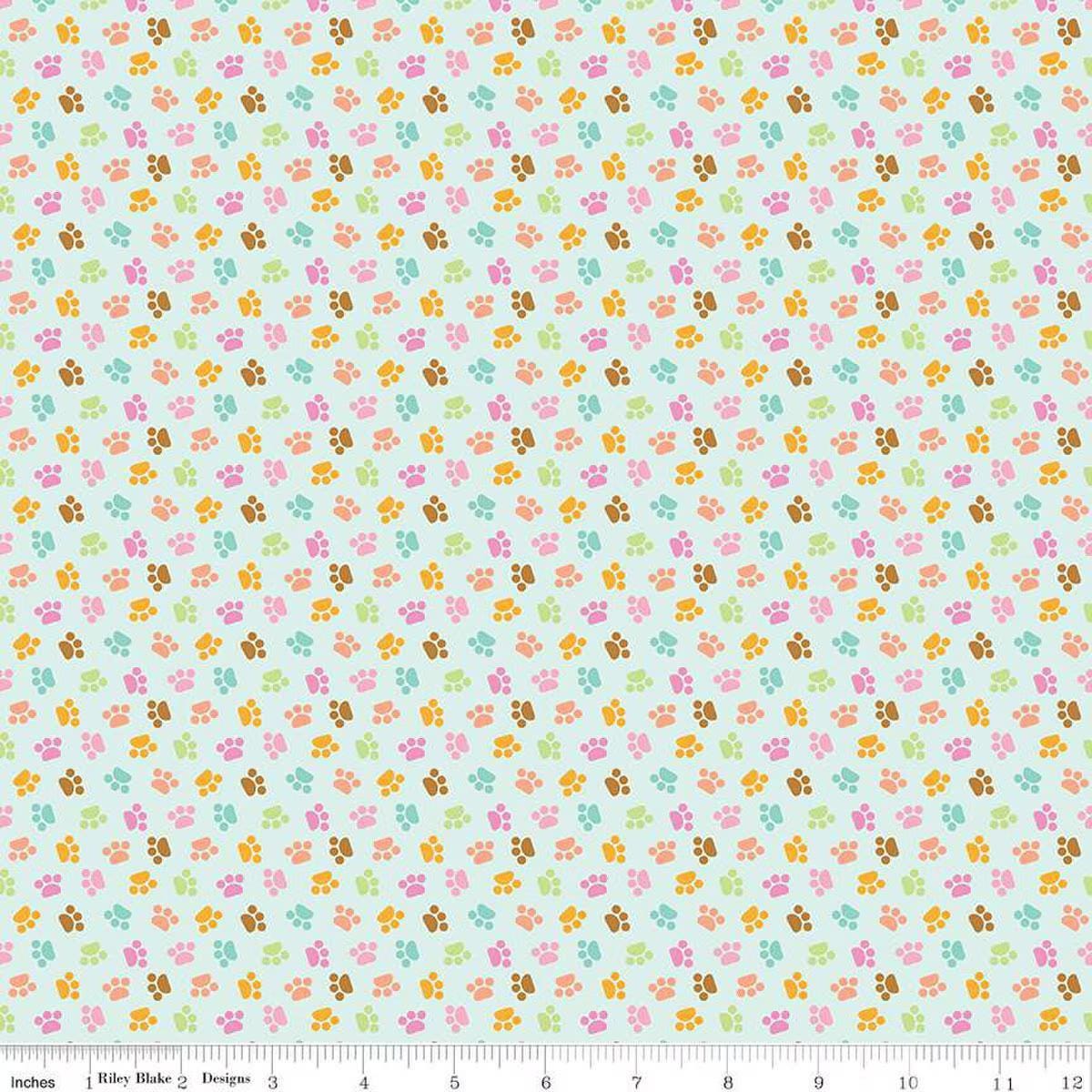 Pretty Kitty Paws in Blue - 1/2 Yard Increments, Cut Continuously - by Doodlebug Design for Riley Blake Designs