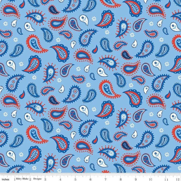 Clearance: Red White & Bang! Paisley in Blue - 1/2 Yard Increments, Cut Continuously - by Sandy Gervais for Riley Blake Designs
