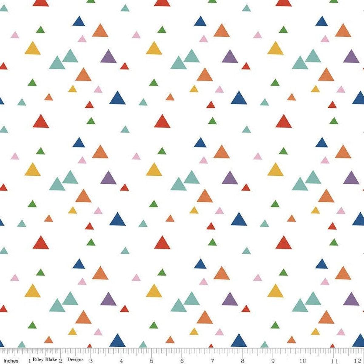 Let's Play Triangles on White - 1/2 Yard Increments, Cut Continuously - by Riley Blake Designs