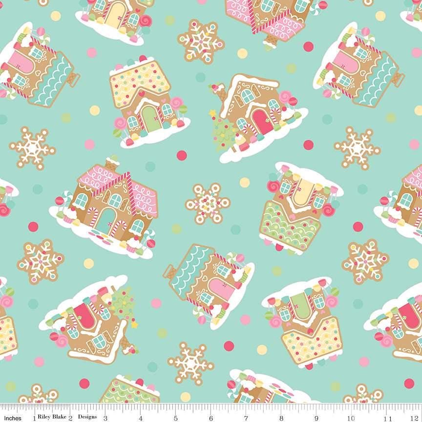 Gingerbread Kisses Main in Blue - 1/2 Yard Increments, Cut Continuously - by Doodlebug Design Inc. for Riley Blake Designs