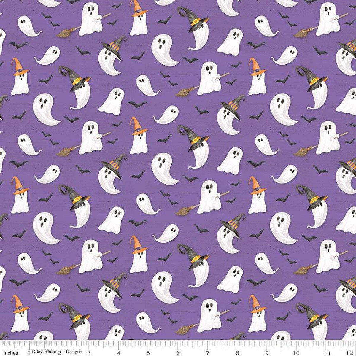 October Ghosts in Purple - 1/2 Yard Increments, Cut Continuously - by Tara Reed for Riley Blake Designs