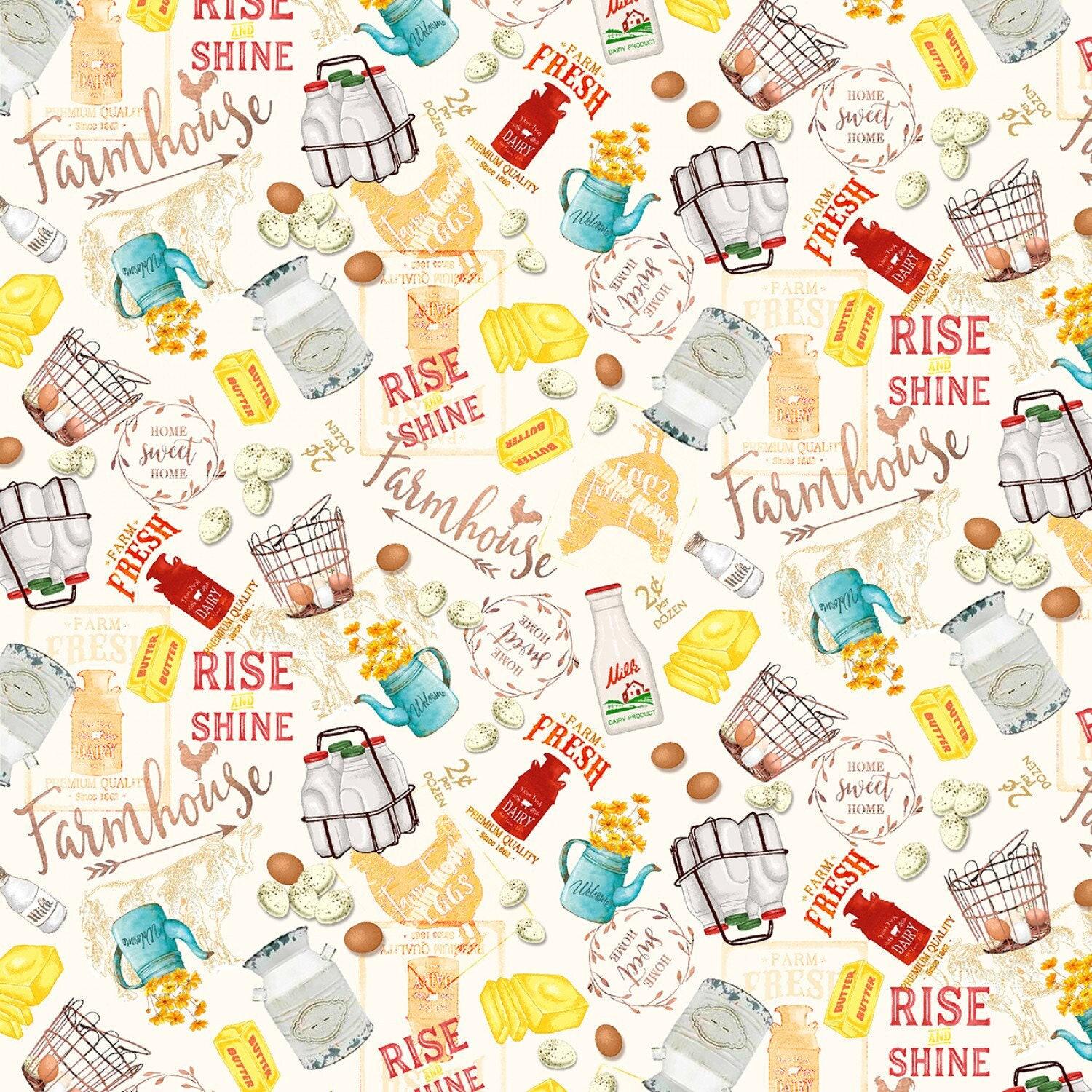Cream Farmhouse Text And Imagery - 1/2 Yard Increments, Cut Continuously - by Timeless Treasures