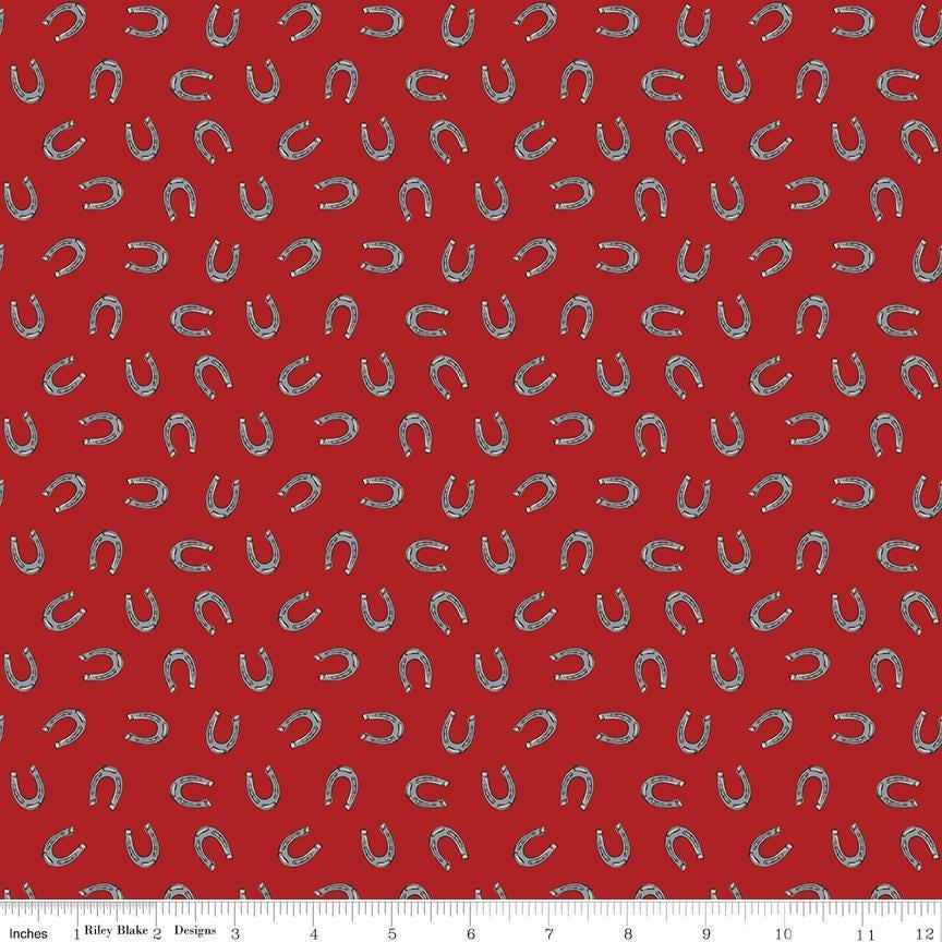 Cowboys Horseshoes in Barn Red - 1/2 Yard Increments, Cut Continuously - by Echo Park Paper Co. for Riley Blake Designs