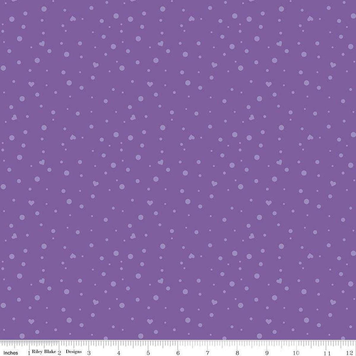 Clearance- Dream Scatter Love in Grape - 1/2 Yard Increments, Cut Continuously - by Kristy Lea for Riley Blake Designs