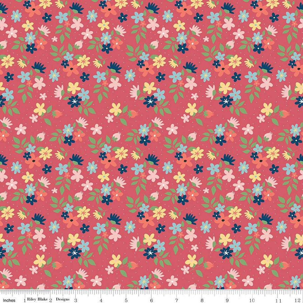 Sew Much Fun Floral in Tea Rose - 1/2 Yard Increments, Cut Continuously - by Echo Park Paper Co. for Riley Blake Designs
