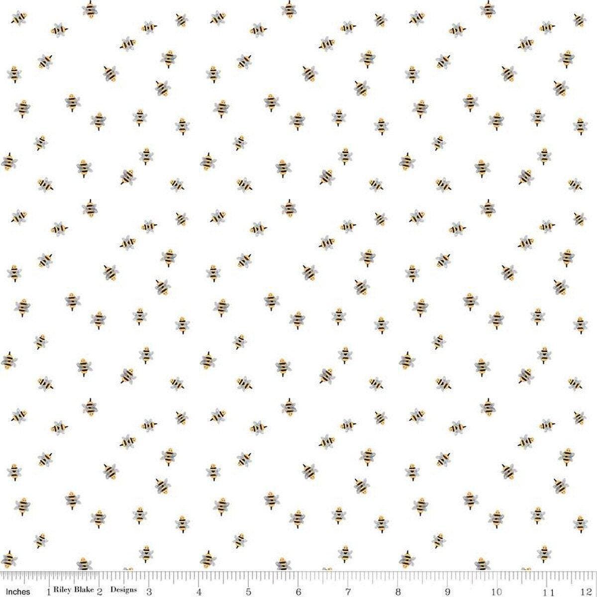 Homemade Bumble Bees in White - 1/2 Yard Increments, Cut Continuously - by Echo Park Paper Co. for Riley Blake Designs
