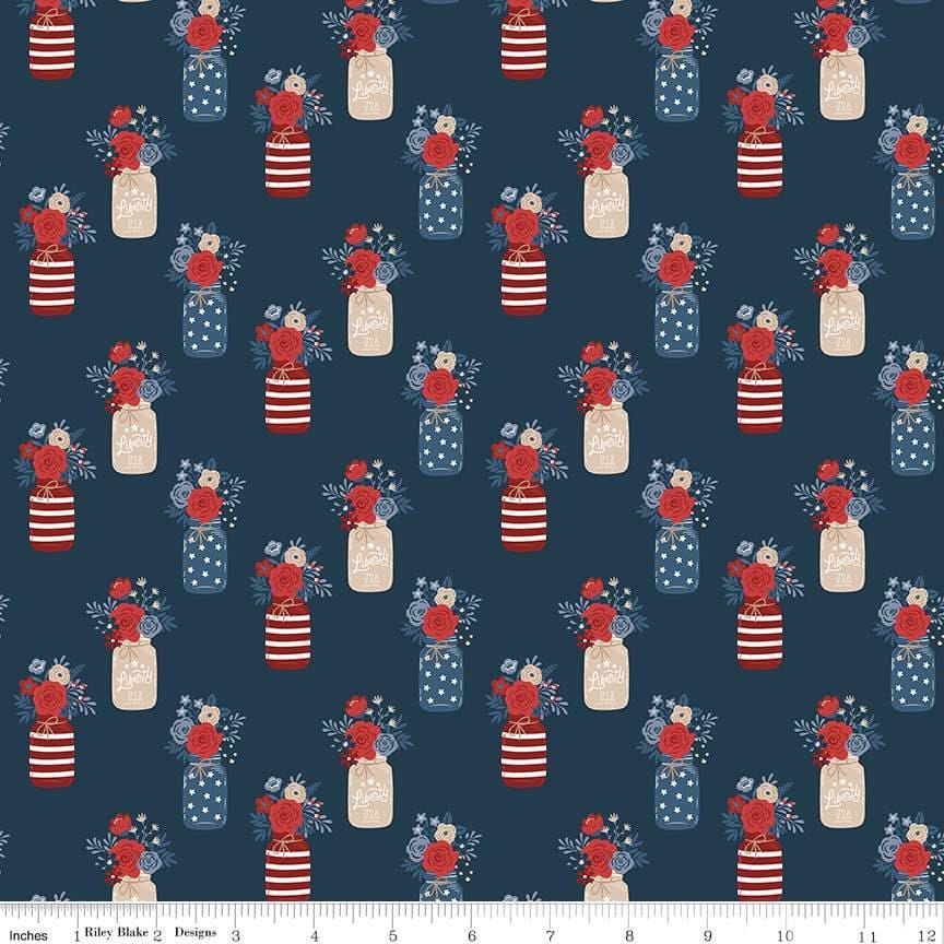 Red White and True Vases in Navy - 1/2 Yard Increments, Cut Continuously - by Dani Mogstad for Riley Blake Designs