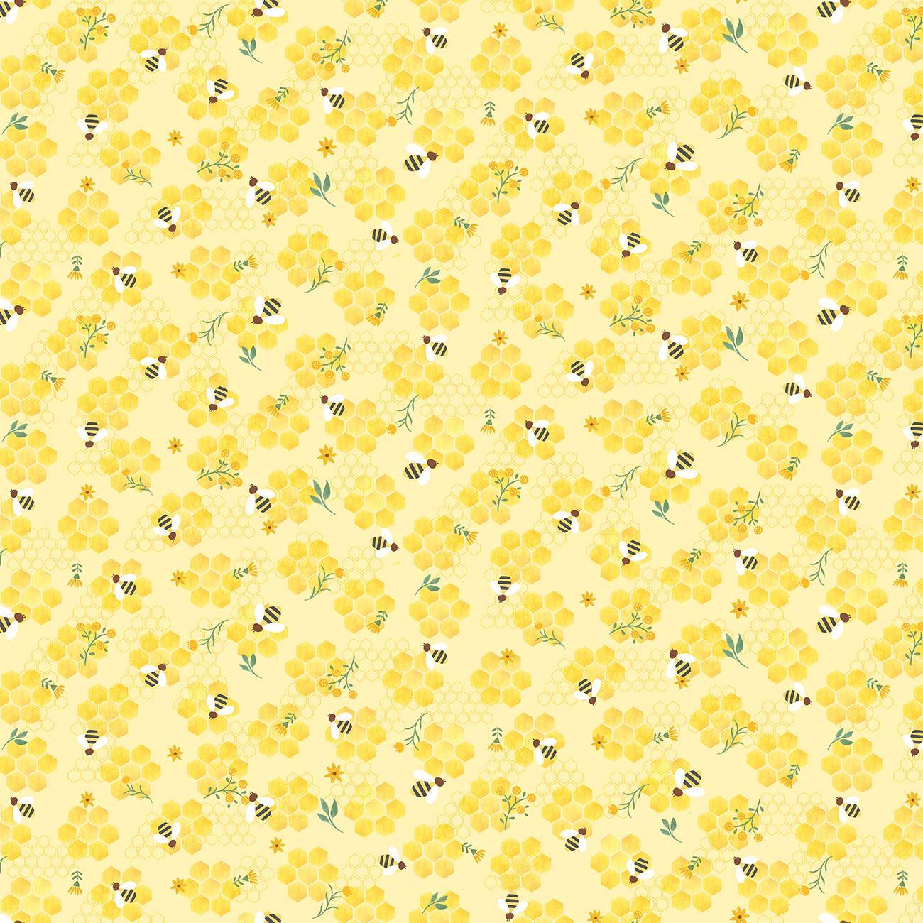 Honey Bear Bee on Honeycombs - 1/2 Yard Increments, Cut Continuously - by Timeless Treasures
